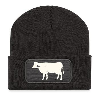 Kuh - Vintage - Recycelte Patch Beanie - Dunkelgrau - Vorne