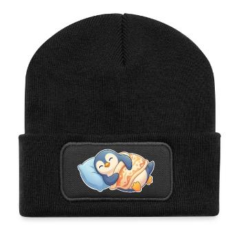 Pinguin Schlafen - Recycelte Patch Beanie - Schwarz - Vorne