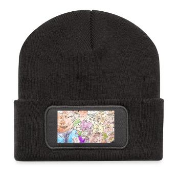 Gesichtermeer Collage: Bunte Vielfalt - Recycelte Patch Beanie - Dunkelgrau - Vorne