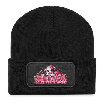 Vache Kawaii Amour et Roses - Beanie recyclé à patch - noir - Devant