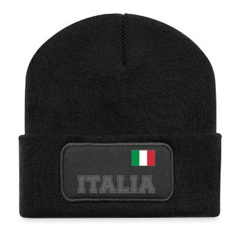 Italien Trikot Look - ITALIA mit Flagge Fahne - Recycelte Patch Beanie - Schwarz - Vorne