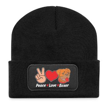 Boxer Hund - Recycelte Patch Beanie - Schwarz - Vorne
