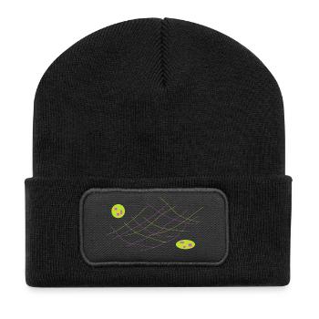 Neonlinien Kreuzlinien Farbenspiel - Recycelte Patch Beanie - Schwarz - Vorne