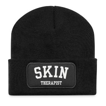 Hautpflegegeschenk von Kosmetikerin und Hauttherapeuten - Recycelte Patch Beanie - Schwarz - Vorne