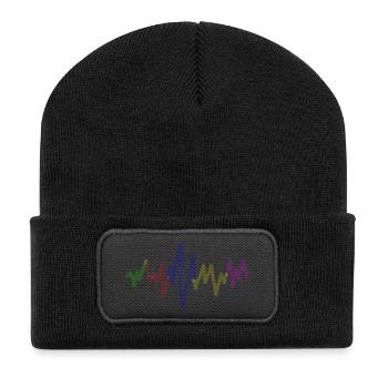 Regenbogen Klangwelle,Music waves - Recycelte Patch Beanie - Schwarz - Vorne