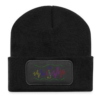 Bunte Klangwellen mit Notenschlüssel - Recycelte Patch Beanie - Schwarz - Vorne