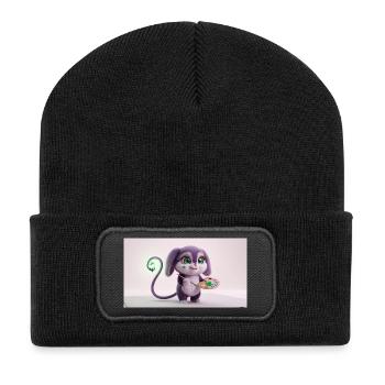 Cute Fluffy Creature Artist with Paint Palette and - Recycelte Patch Beanie - Schwarz - Vorne