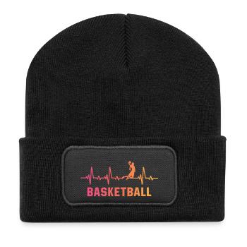 Basketball herzschlag basketballspiel - Recycelte Patch Beanie - Schwarz - Vorne