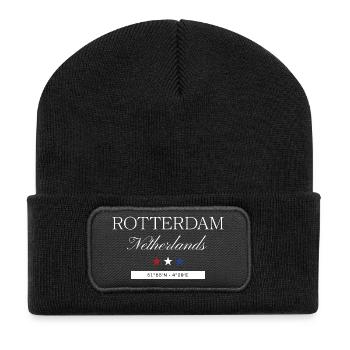 Rotterdam Niederlande Souvenir – Reise minimalist - Recycelte Patch Beanie - Schwarz - Vorne
