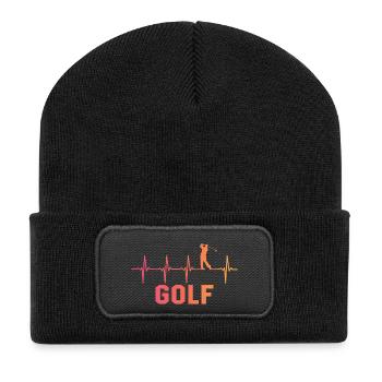 Golf herzschlag golfer golfspieler - Recycelte Patch Beanie - Schwarz - Vorne