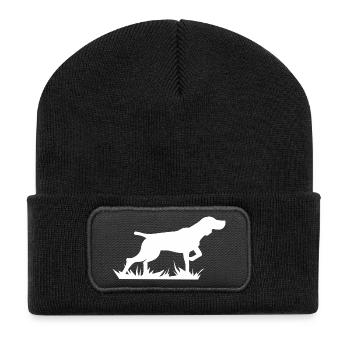 Laufender Hund im Gras - Recycelte Patch Beanie - Schwarz - Vorne