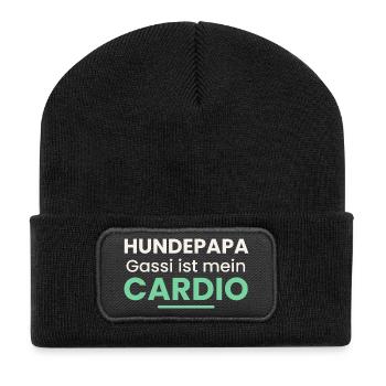 Hundepapa Shirt Gassi ist mein Cardio Lustig - Recycelte Patch Beanie - Schwarz - Vorne