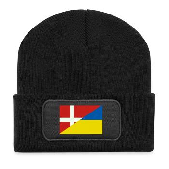Dänemarkische Ukraine-Flagge – dänische und ukrainische Flagge - Recycelte Patch Beanie - Schwarz - Vorne