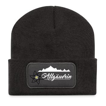 Allgäuerin - Bergkette & Edelweiss Design Weiß - Recycelte Patch Beanie - Dunkelgrau - Vorne