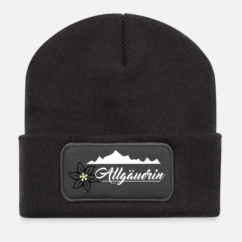 Allgäuerin - Bergkette & Edelweiss Design Weiß - Recycelte Patch Beanie - Dunkelgrau