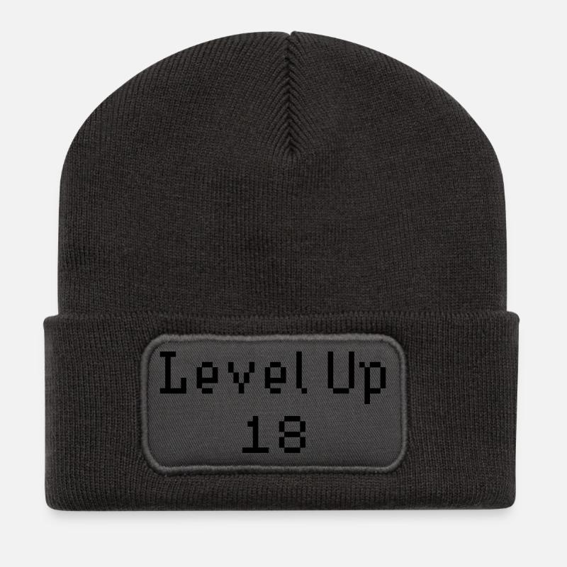 Level Up - 18th Birthday - Recycled Patch Beanie - dark grey