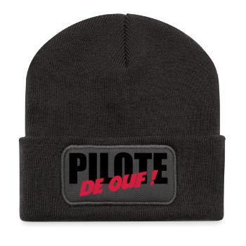 Pilote de ouf ! - Beanie recyclé à patch - charbon - Devant