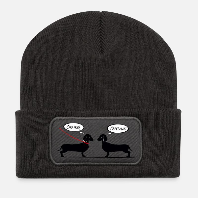 Dackel online, Teckel offline - Dachshund Shirt - Recycelte Patch Beanie - Dunkelgrau