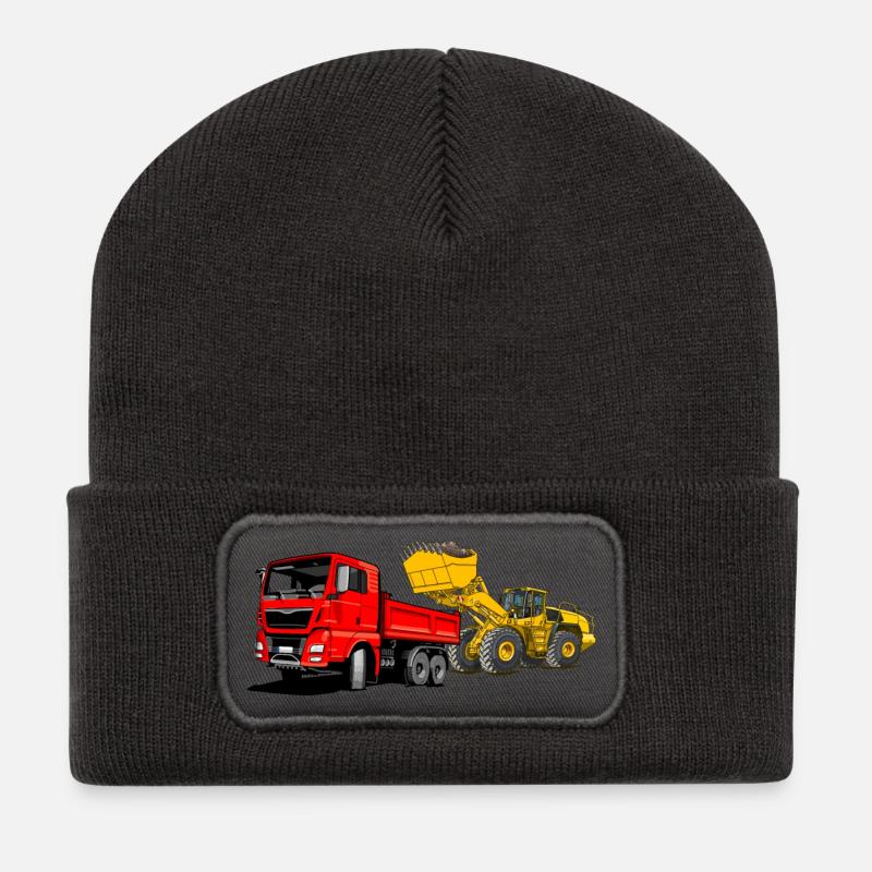 Baustelle, LKW, Radlader - Recycelte Patch Beanie - Dunkelgrau