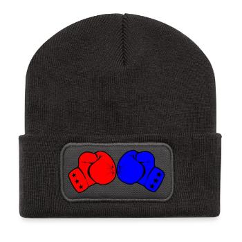 Zwei Boxhandschuhe rot und blau - Recycelte Patch Beanie - Dunkelgrau - Vorne