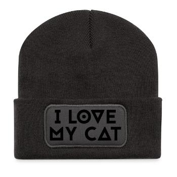 I love my cat - Recycled Patch Beanie - dark grey - Front