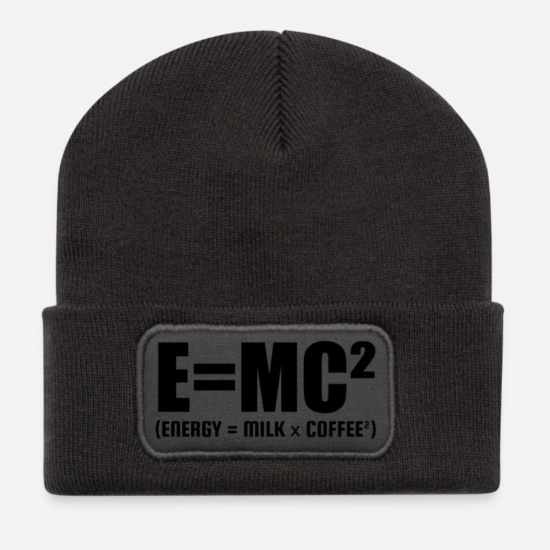 E=MC² (ENERGIE = MILCH x KAFFEE²) - Recycelte Patch Beanie - Dunkelgrau