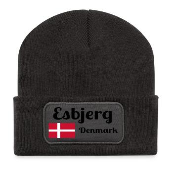 Esbjerg, Dänemark - Stilvolle Drucke - Recycelte Patch Beanie - Dunkelgrau - Vorne