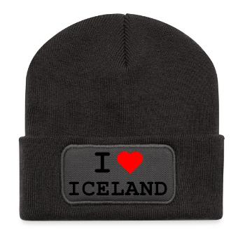 Ich liebe Island - J’adore l’Islande - Beanie recyclé à patch - charbon - Devant