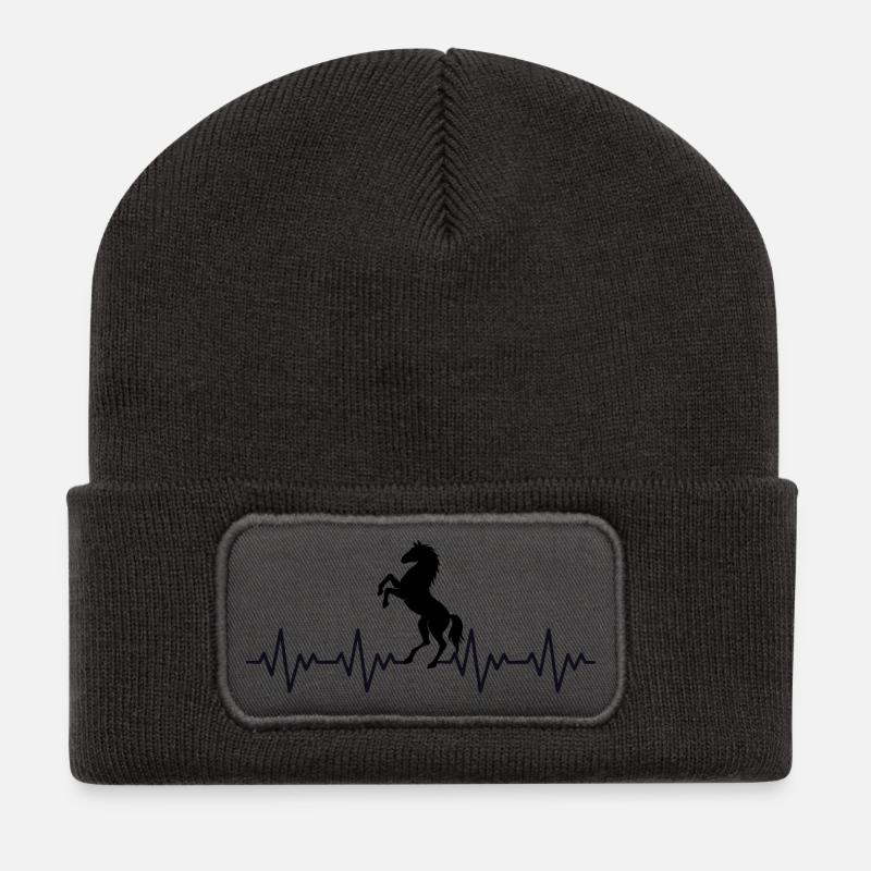Pferd Reiter Reiten EKG Herzschlag - Recycelte Patch Beanie - Dunkelgrau