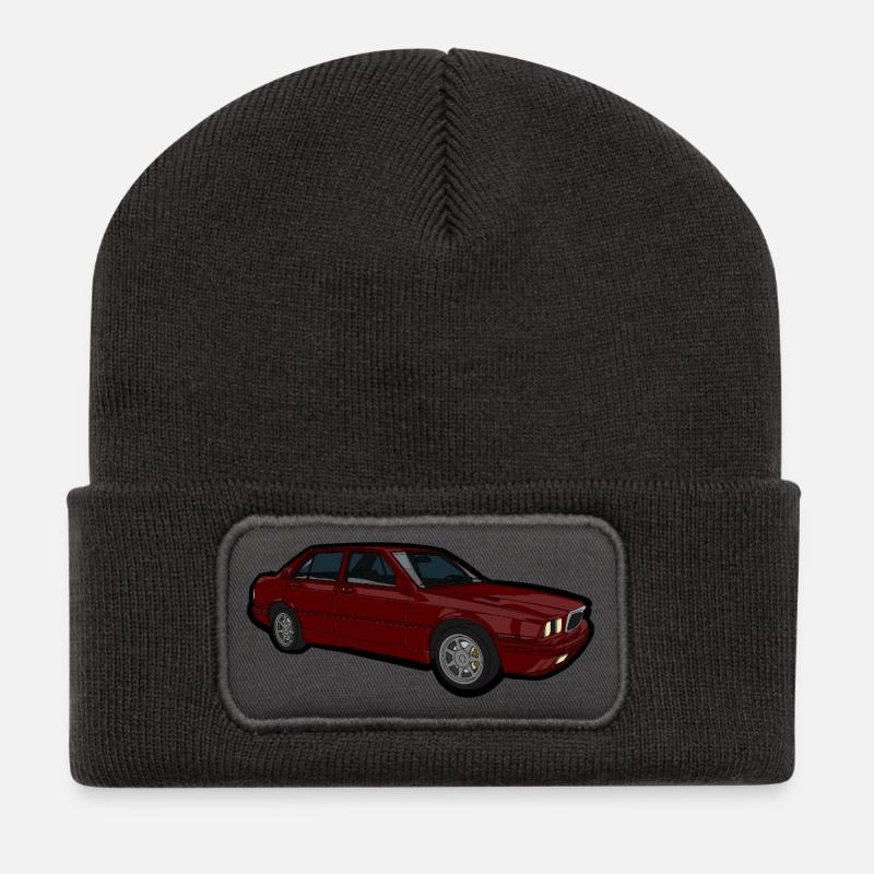 Illustration de voiture rouge Look rétro - Beanie recyclé à patch - charbon