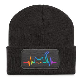 Katze Herzschlag Katzenliebhaber Geschenkidee - Recycelte Patch Beanie - Dunkelgrau - Vorne