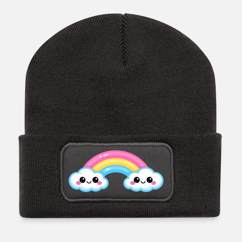 Niedliches Cloud Rainbow Duo - Recycelte Patch Beanie - Dunkelgrau