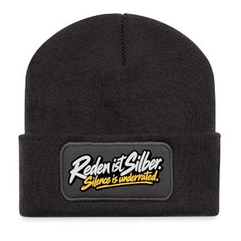 Reden ist Silber – Silence is underrated - Recycelte Patch Beanie - Dunkelgrau - Vorne