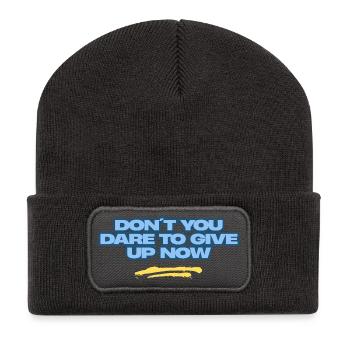 Gib niemals auf – blauer typografischer Text - Recycelte Patch Beanie - Dunkelgrau - Vorne