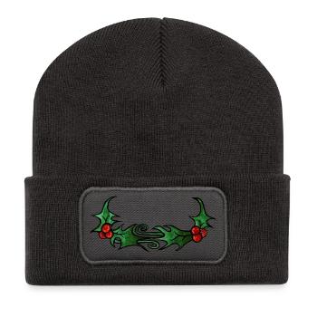Stechpalmenwirbel-Rand - Recycelte Patch Beanie - Dunkelgrau - Vorne