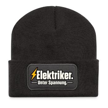 Elektriker. Unter Spannung. – Lustiger Elektriker  - Recycelte Patch Beanie - Dunkelgrau - Vorne