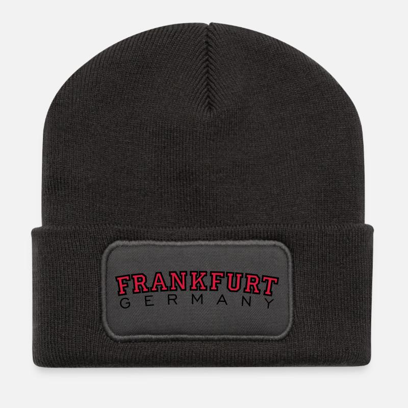 Frankfurt Germany (Rot) - Recycelte Patch Beanie - Dunkelgrau