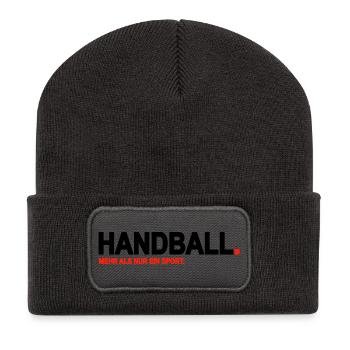 Handball. Mehr als nur ein Sport. (Schwarz) - Recycelte Patch Beanie - Dunkelgrau - Vorne