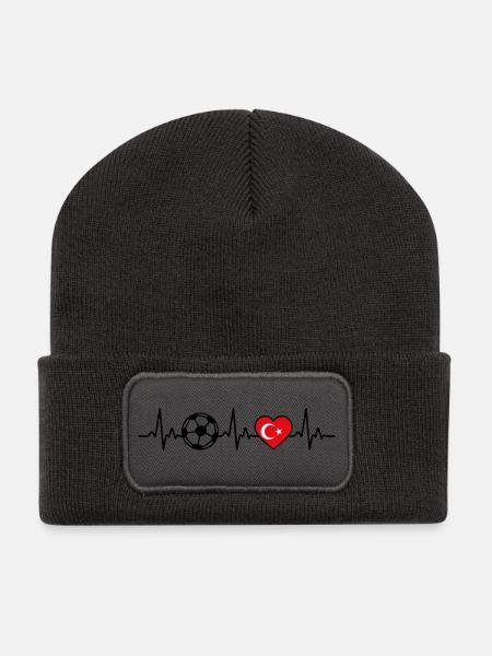 Türkei Fußball Herzschlag Flagge Türke Tuerkisch - Recycelte Patch Beanie - Dunkelgrau