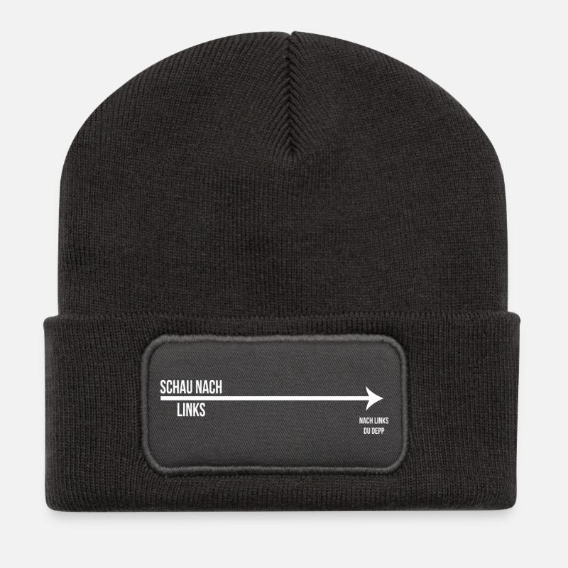 Schau nach links ----> nach links du depp - Recycelte Patch Beanie - Dunkelgrau