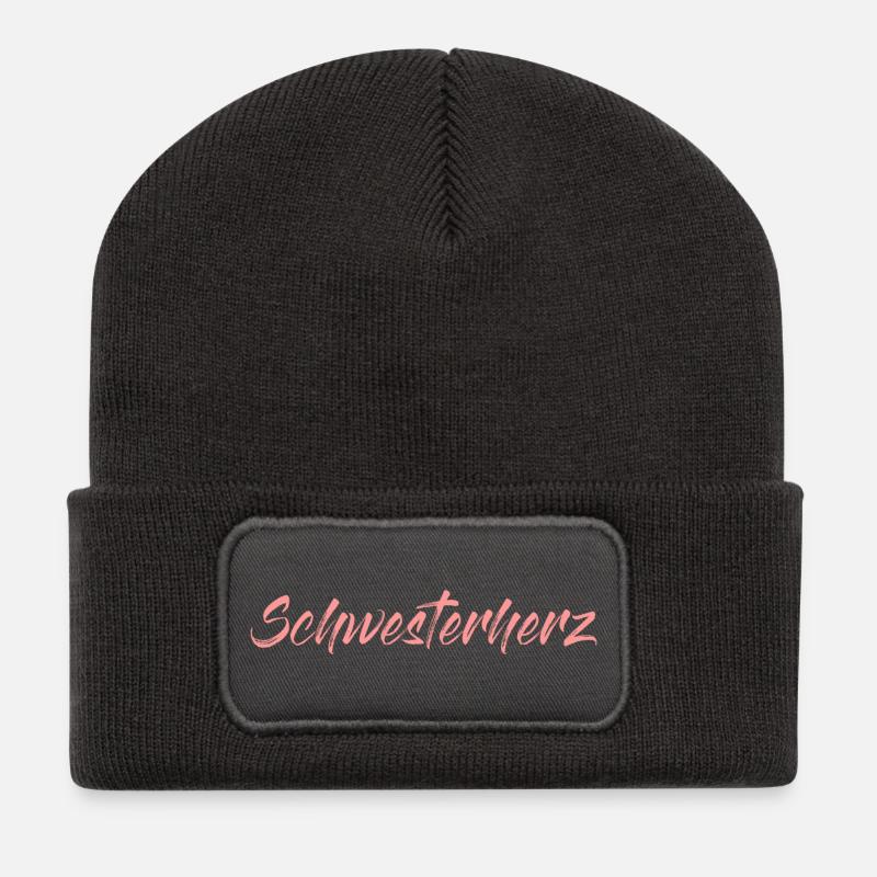 Schwesterherz in Rosa Geschenkidee für Schwestern - Recycelte Patch Beanie - Dunkelgrau