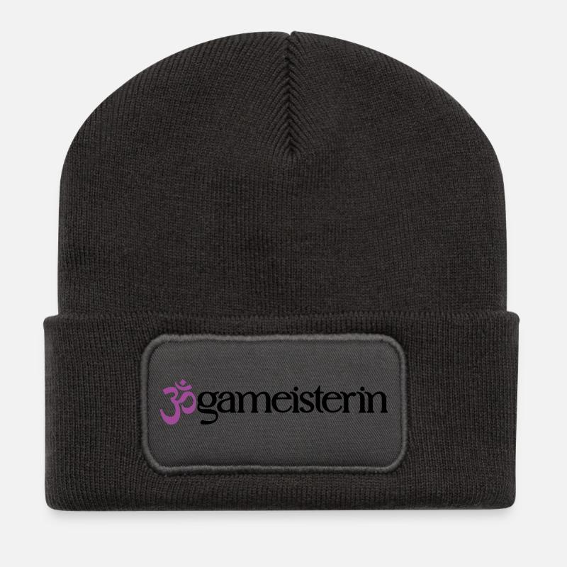 Jogameisterin - Typografisches OM (3-Farbig) - Recycelte Patch Beanie - Dunkelgrau