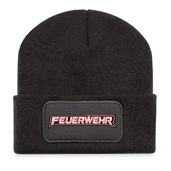 Feuerwehr Neon-Schriftzug - Recycelte Patch Beanie - Dunkelgrau - Vorne