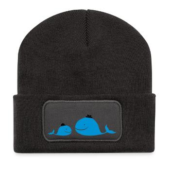 Wale gross klein - Recycelte Patch Beanie - Dunkelgrau - Vorne