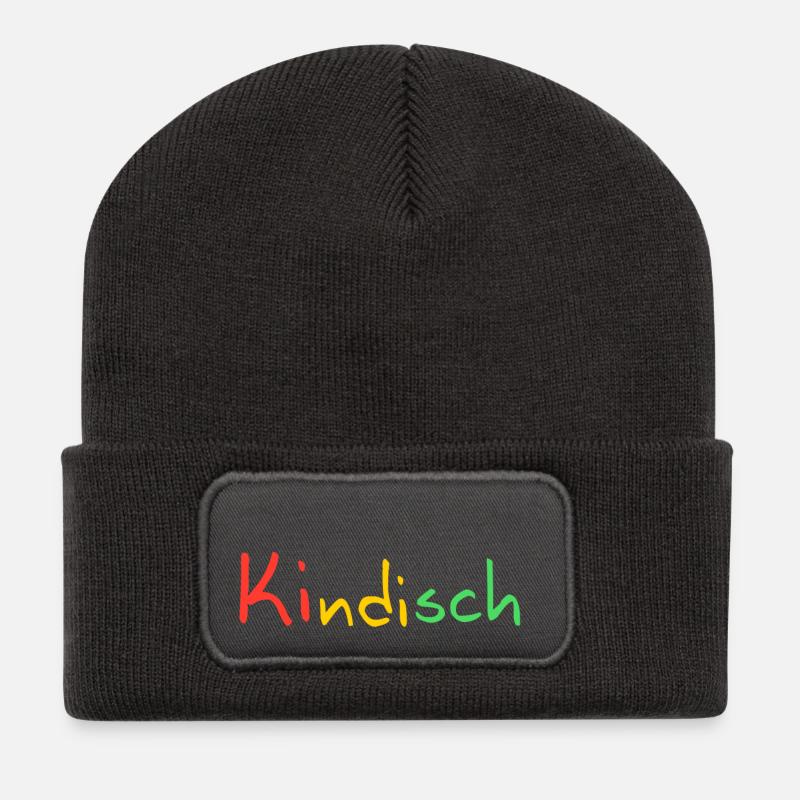 Kindisch, farbenfrohes Design - Recycelte Patch Beanie - Dunkelgrau