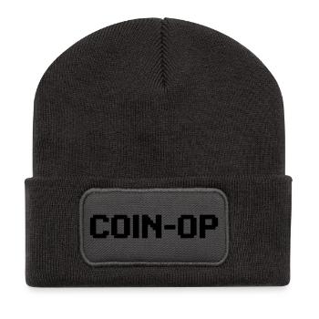 Coin Op Pixel Schriftzug - Recycelte Patch Beanie - Dunkelgrau - Vorne