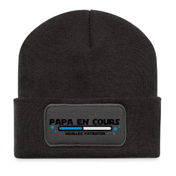 PAPA EN COURS - Beanie recyclé à patch - charbon - Devant