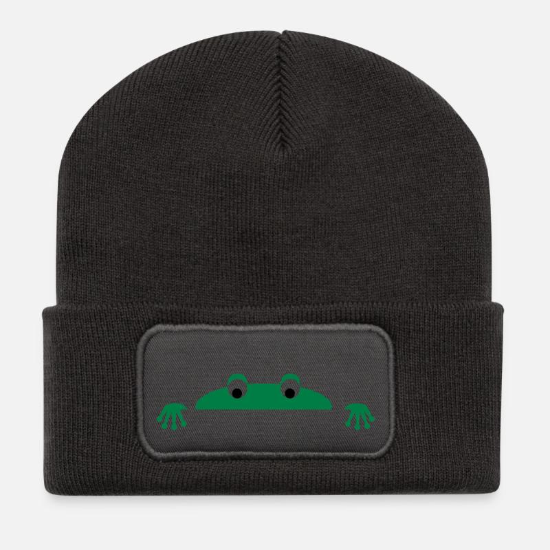 Frog face - Recycled Patch Beanie - dark grey