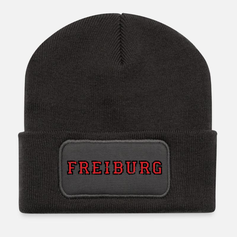 Freiburg College (Vintage Schwarz/Rot) - Recycelte Patch Beanie - Dunkelgrau