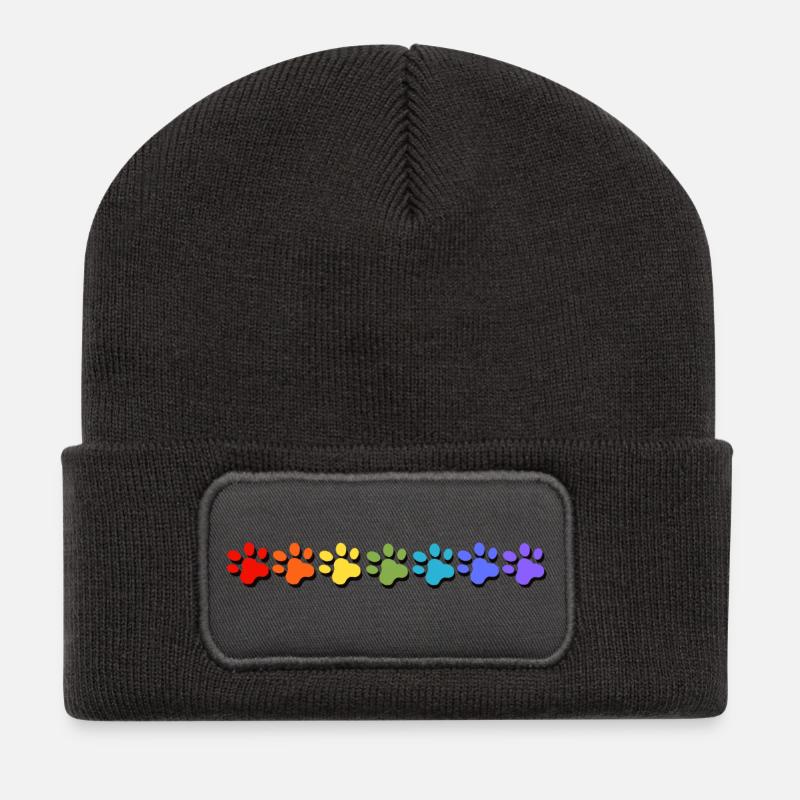 Pfoten Farbexplosion in Regenbogen Stile - Recycelte Patch Beanie - Dunkelgrau